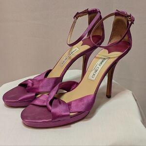 Jimmy Choo Purple Satin Knotted Ankle-Strap Sandals